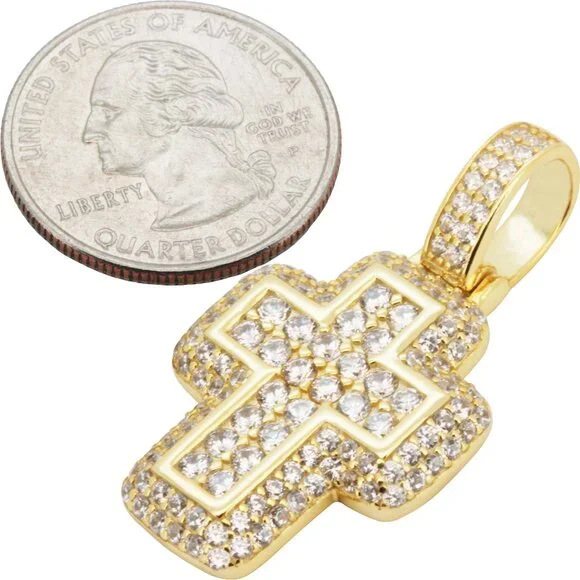925 Sterling Silver 14k Gold Vermeil AAA Cubic Zirconia Cross Pendant